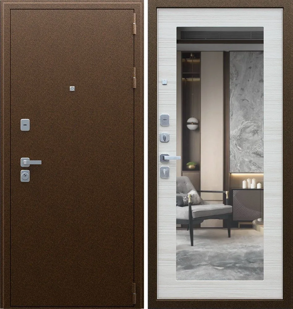 Дверь Спартак с зеркалом Акация Светлая Поперечная DIS001228